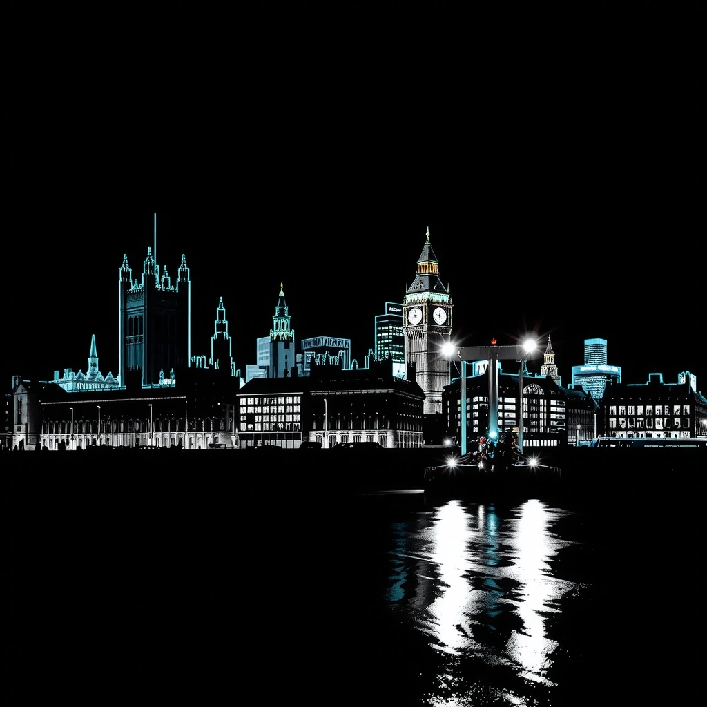 Retro-futuristic London skyline vector